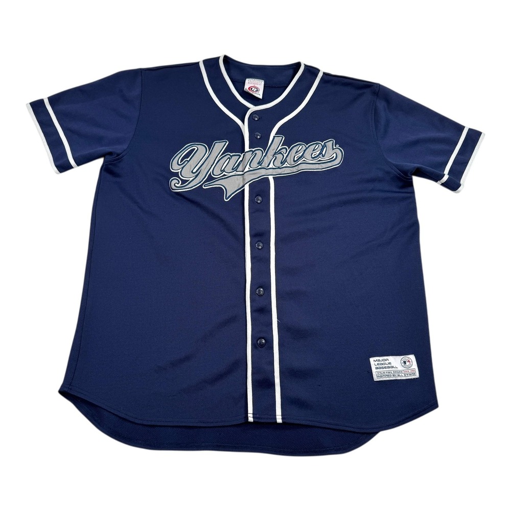 New York Yankees Jersey Mens Large Blue MLB Baseball True Fan Button Front